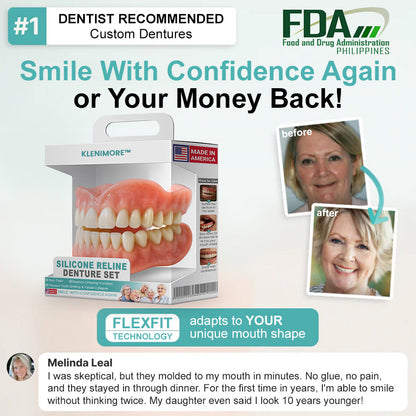 KLENIMORE™🦷🦷 𝗔𝗱𝘃𝗮𝗻𝗰𝗲𝗱 𝗖𝘂𝘀𝘁𝗼𝗺𝗶𝘇𝗲𝗱 𝗙𝘂𝗹𝗹 𝗗𝗲𝗻𝘁𝘂𝗿𝗲 𝗦𝗲𝘁  （✅Clinically backed comfort-fit dentures —  Trusted by 80,000+ US users for all-day comfort.）