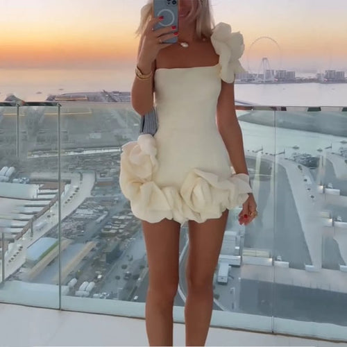 Ruffled floral bodice sheath dress