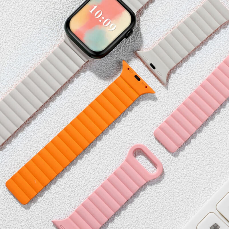 Suitable for Apple iwatch dual-color silicone buckle magnetic watch band