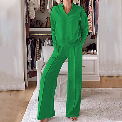 🔥🖤Black Friday Sale🔥Women's Solid Color V-neck Top & Pants Two-piece Set