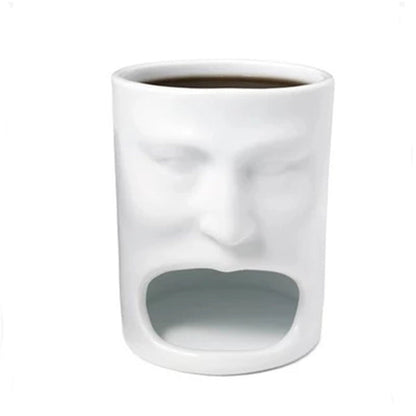 Face Design Ceramic Mug with Biscuit Pocket Holder